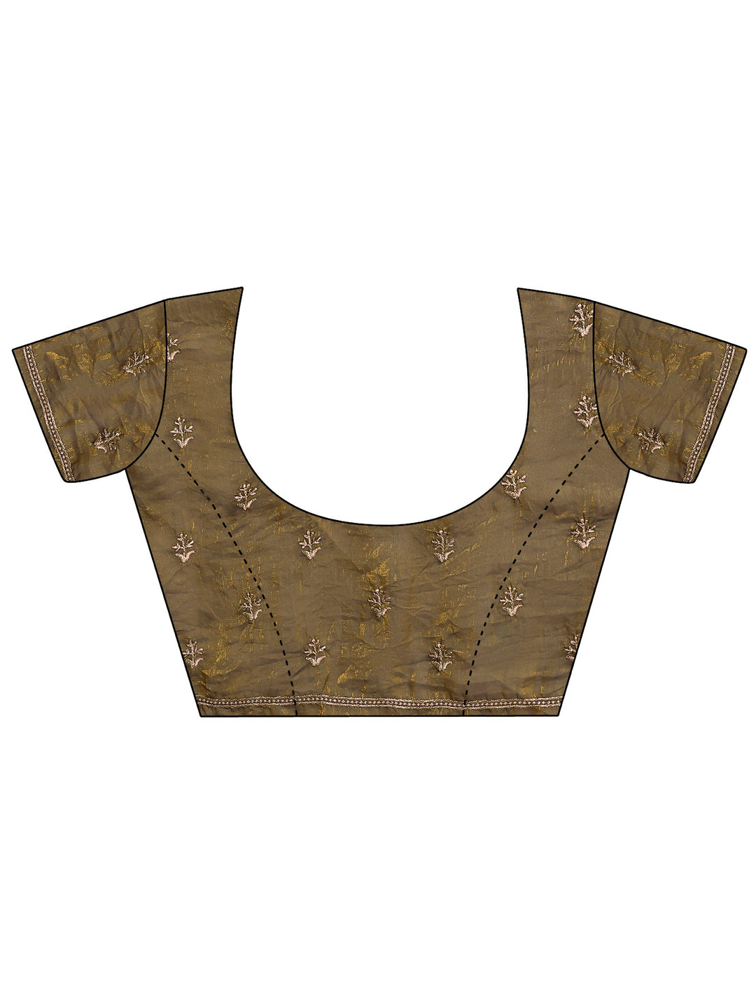 Bronze Olive Green Ethnic Embroidered Tissue Saree 