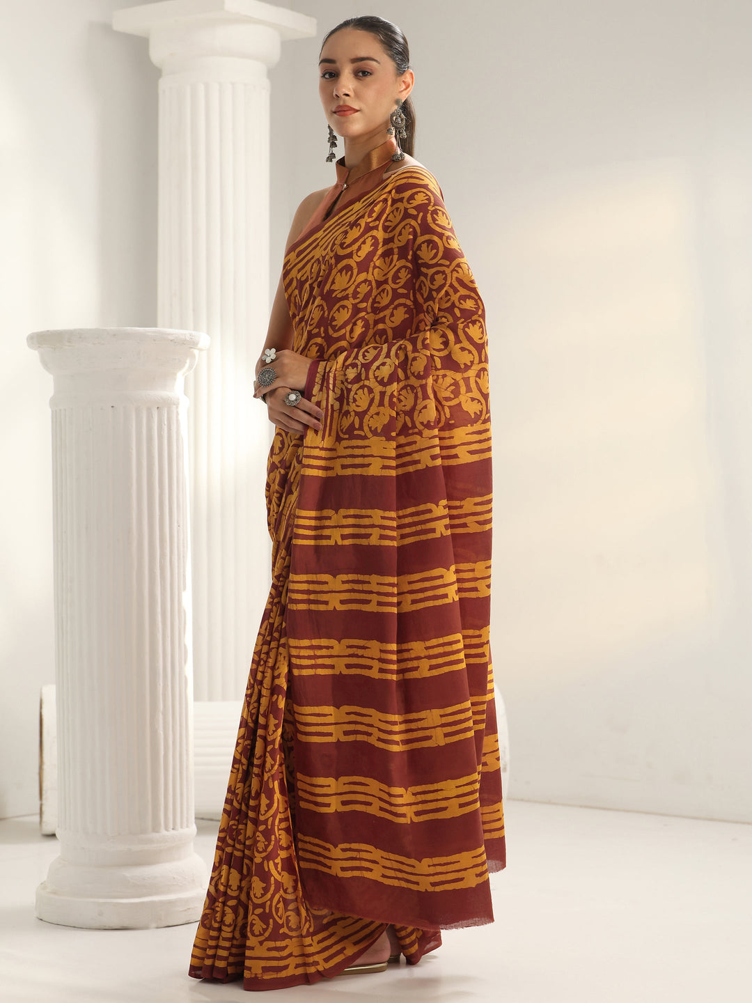  Brown Batik Printed Cotton Saree 