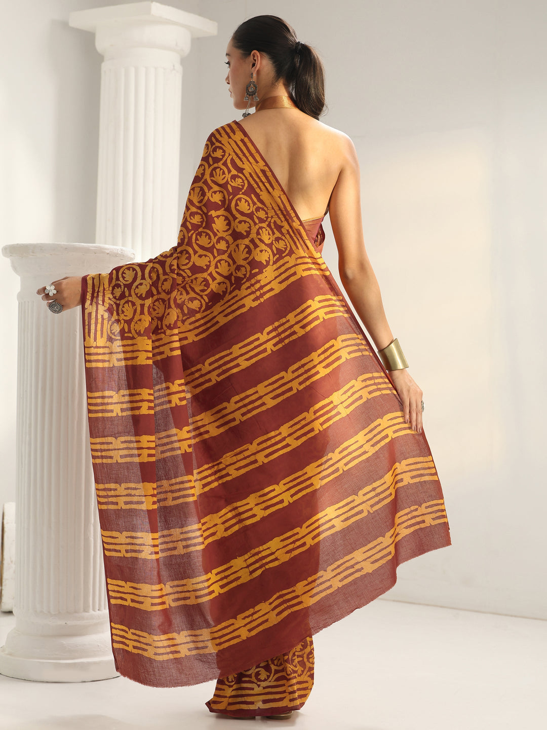  Brown Batik Printed Cotton Saree 