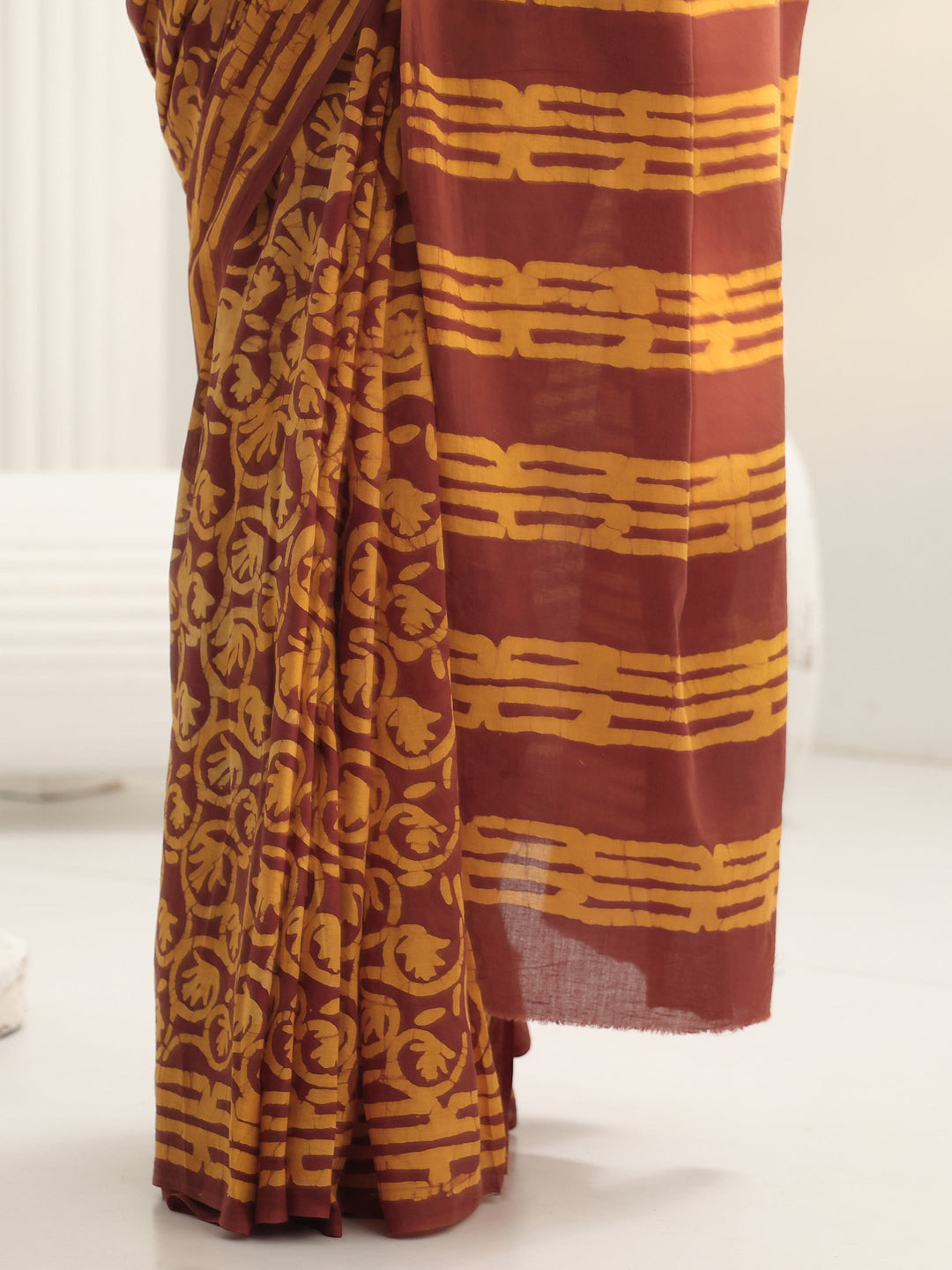  Brown Batik Printed Cotton Saree 