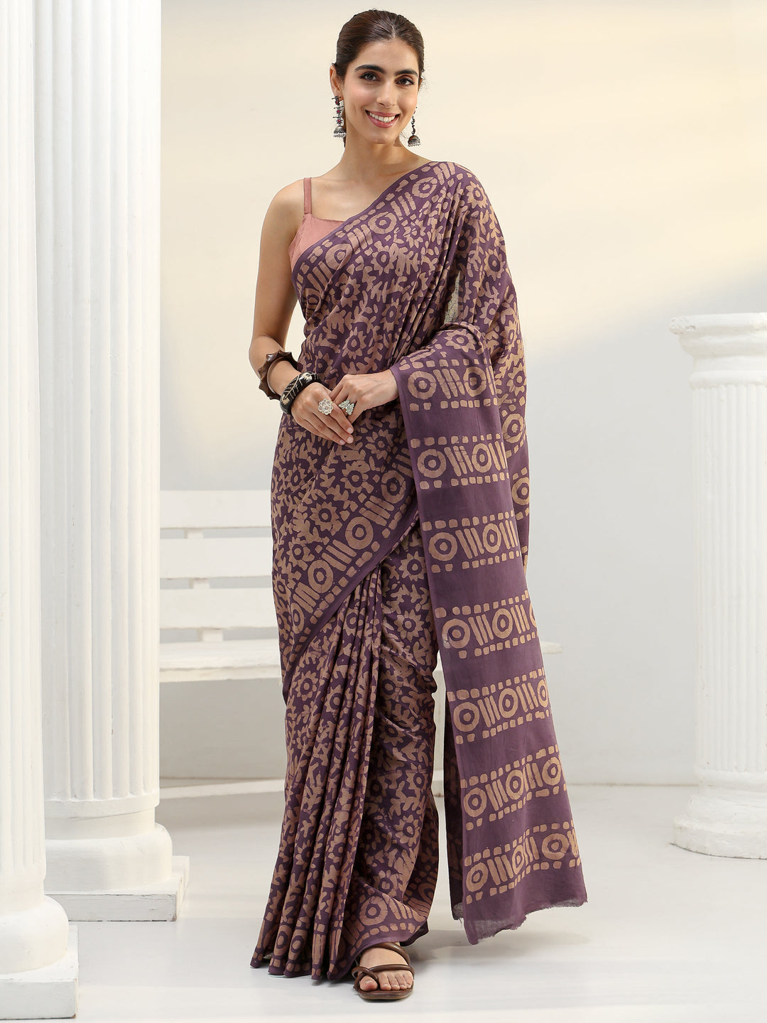  Mauve Batik Printed Cotton Saree 