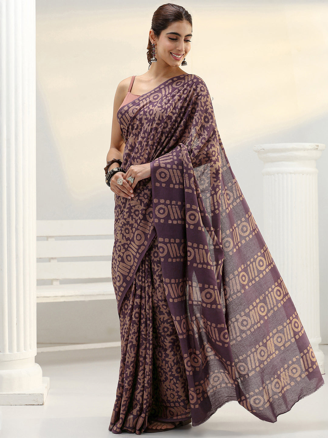  Mauve Batik Printed Cotton Saree 