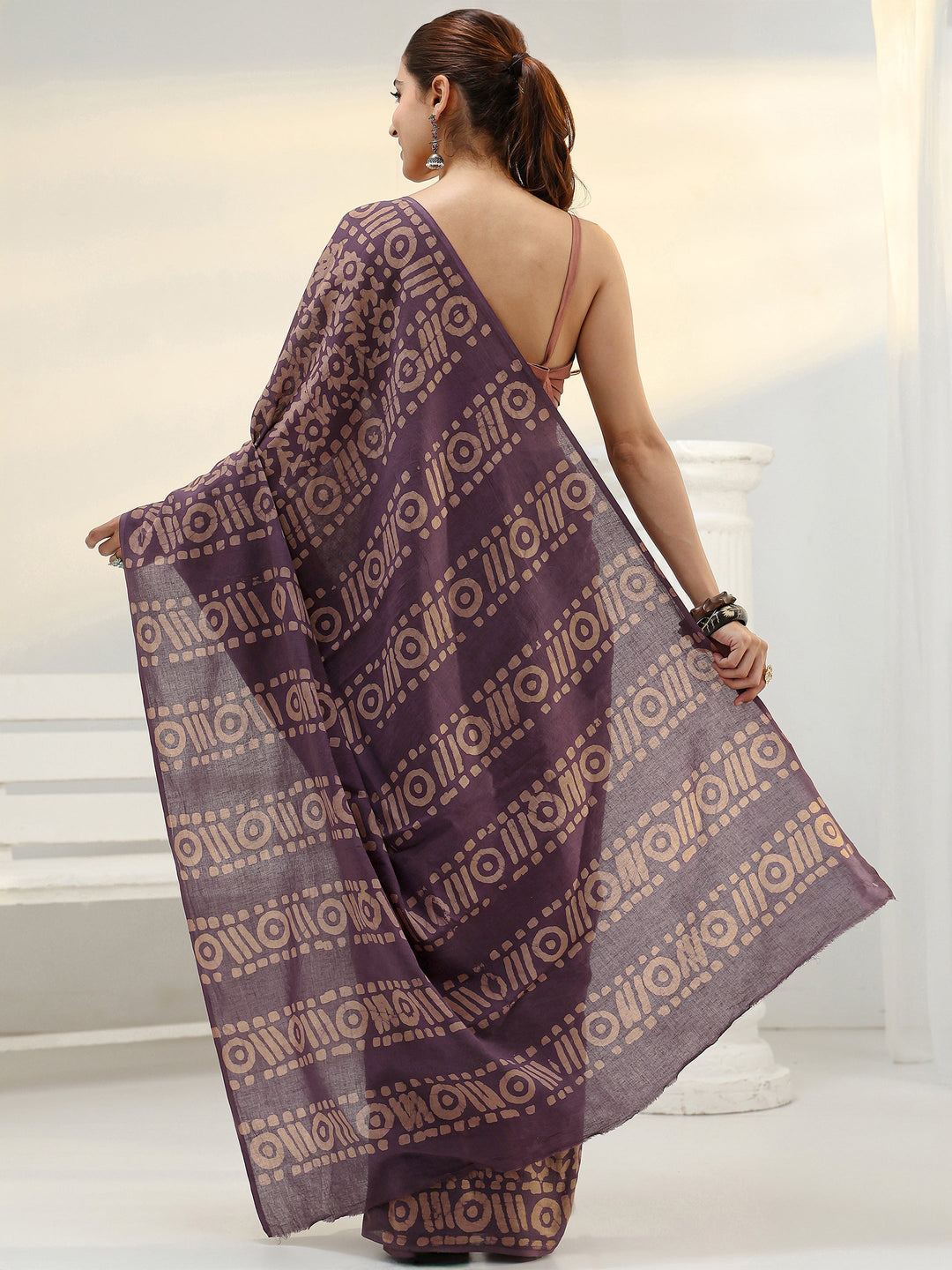  Mauve Batik Printed Cotton Saree 