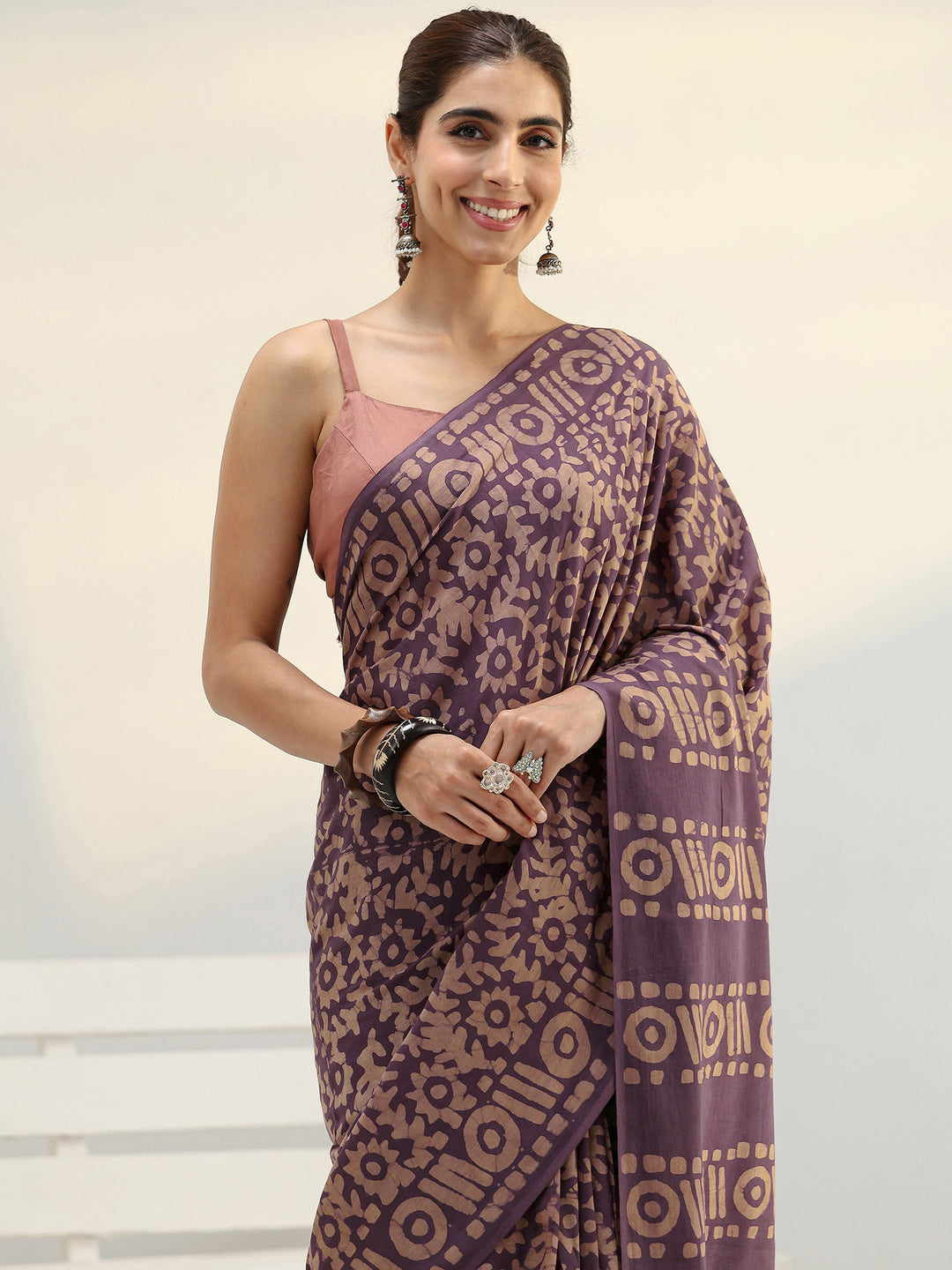 Mauve Batik Printed Cotton Saree 