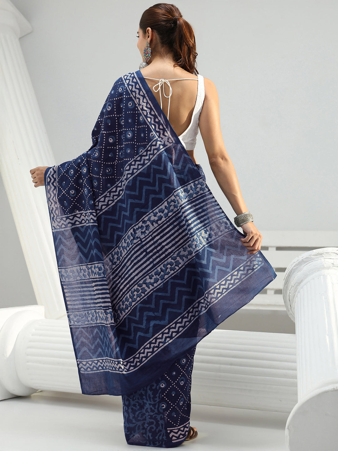  Indigo Bandhani Printed Cotton Saree 