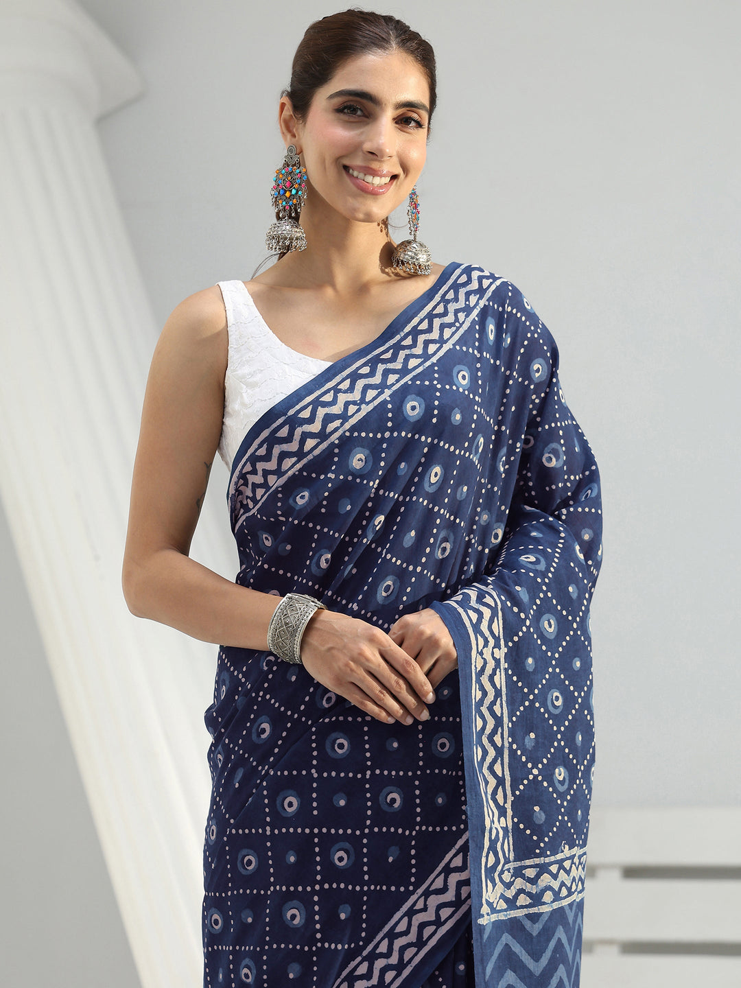  Indigo Bandhani Printed Cotton Saree 