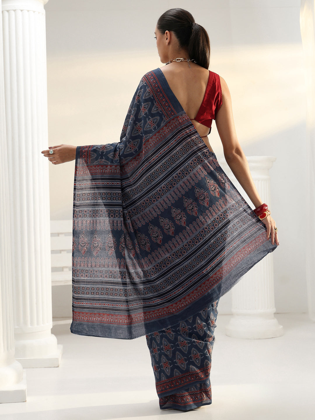  Blue Ethnic Printed Cotton Saree 