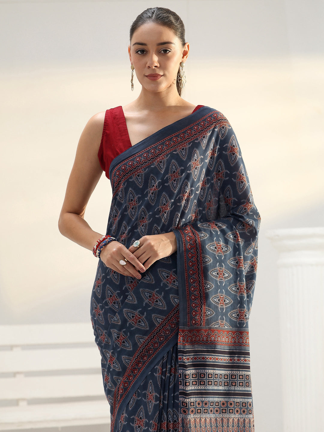  Blue Ethnic Printed Cotton Saree 