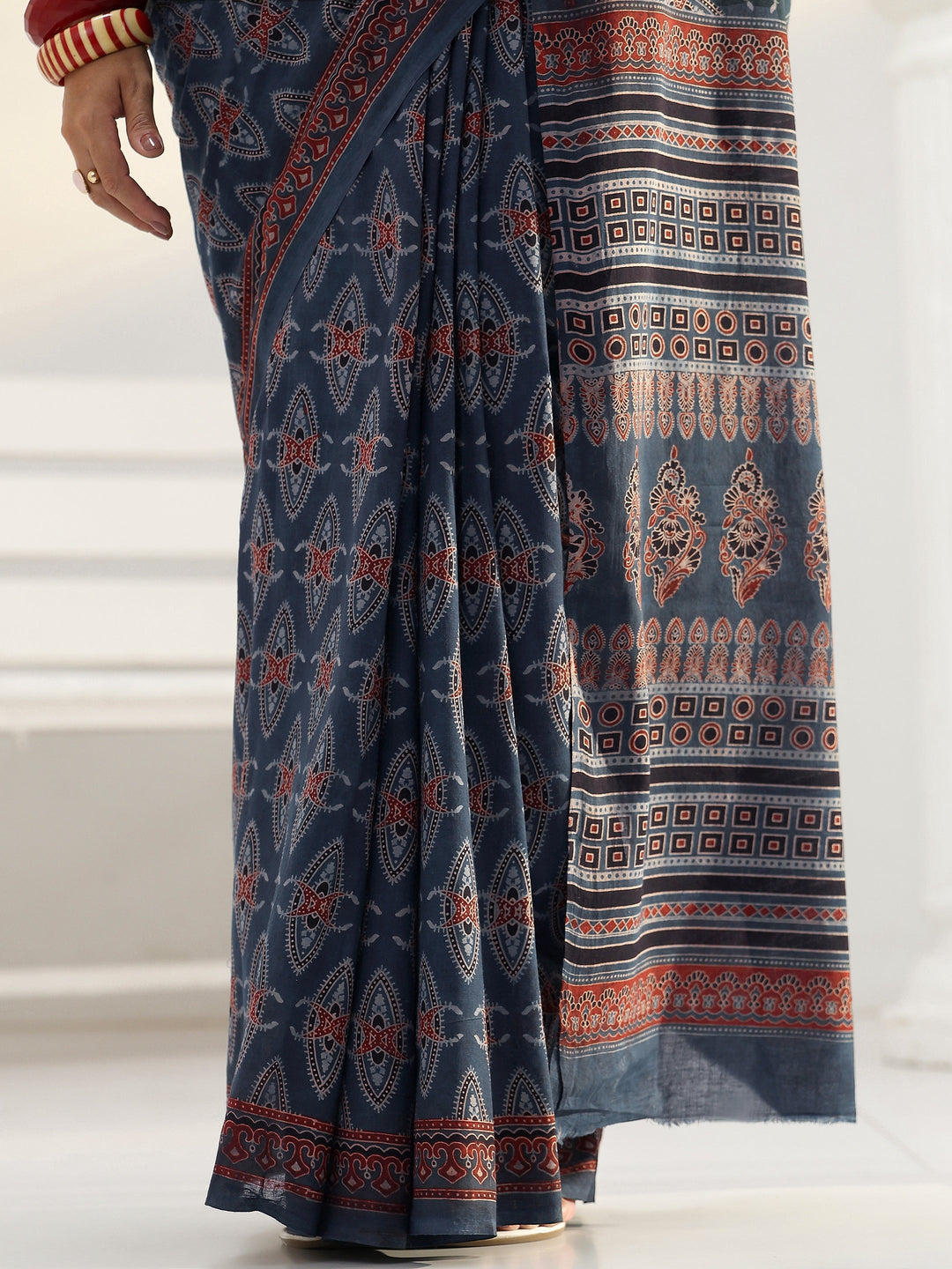  Blue Ethnic Printed Cotton Saree 