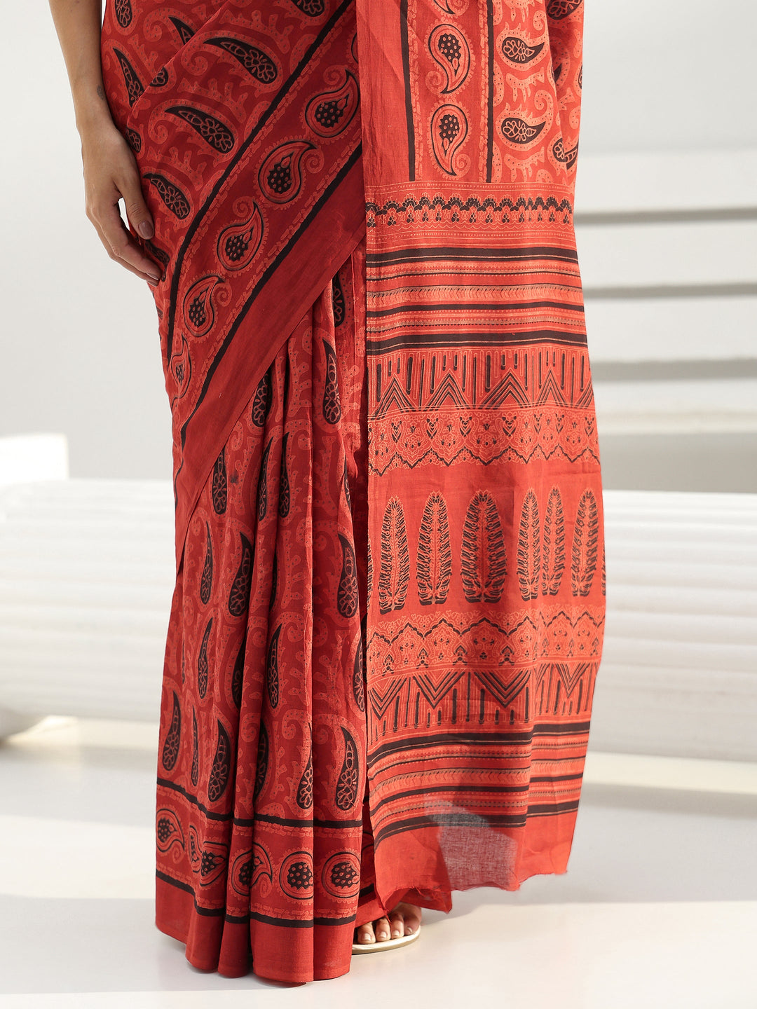  Red Paisley Printed Cotton Saree 