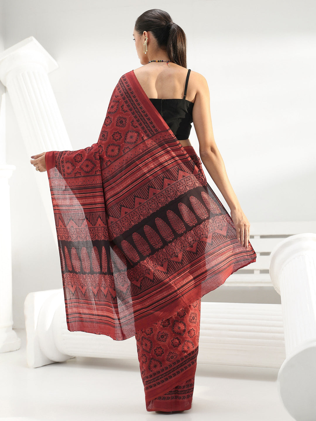  Red Ethnic Printed Cotton saree 