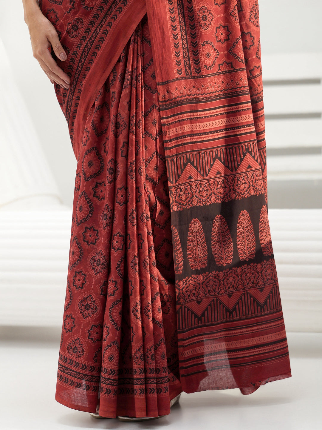  Red Ethnic Printed Cotton saree 