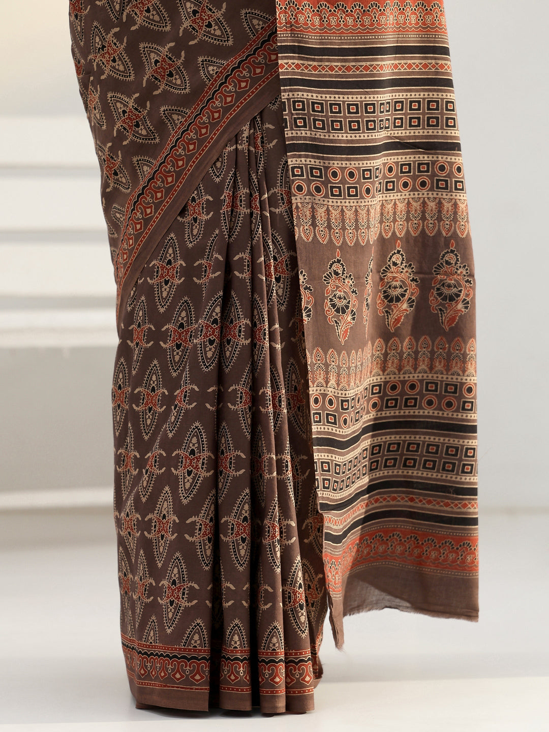 Brown Ethnic Printed Cotton Saree 