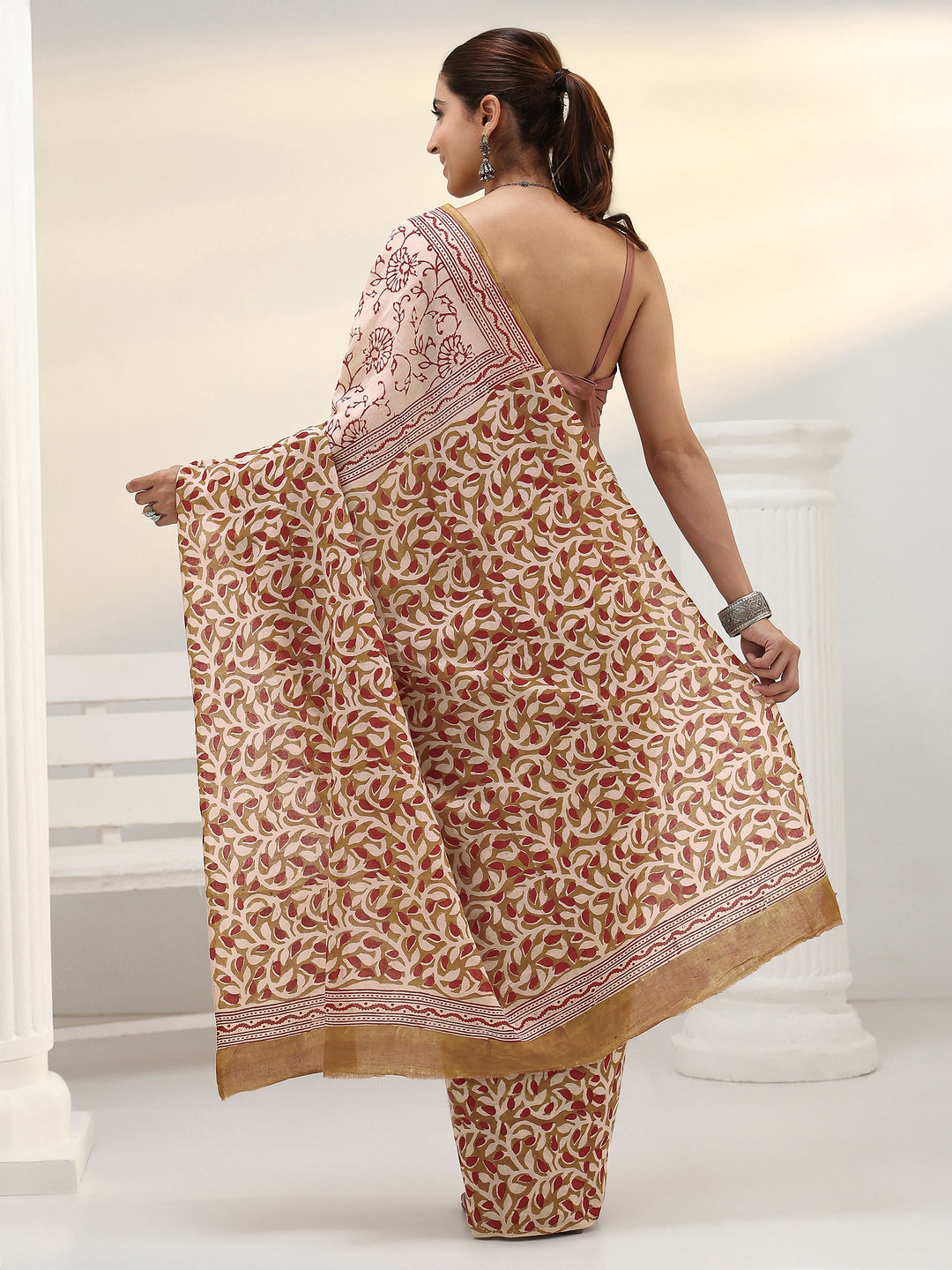  Beige Floral Printed Cotton Saree 