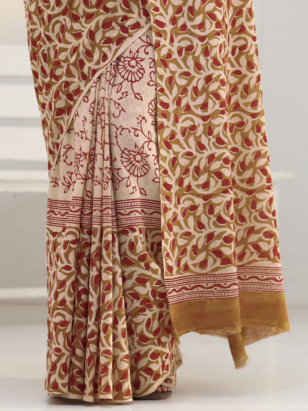  Beige Floral Printed Cotton Saree 