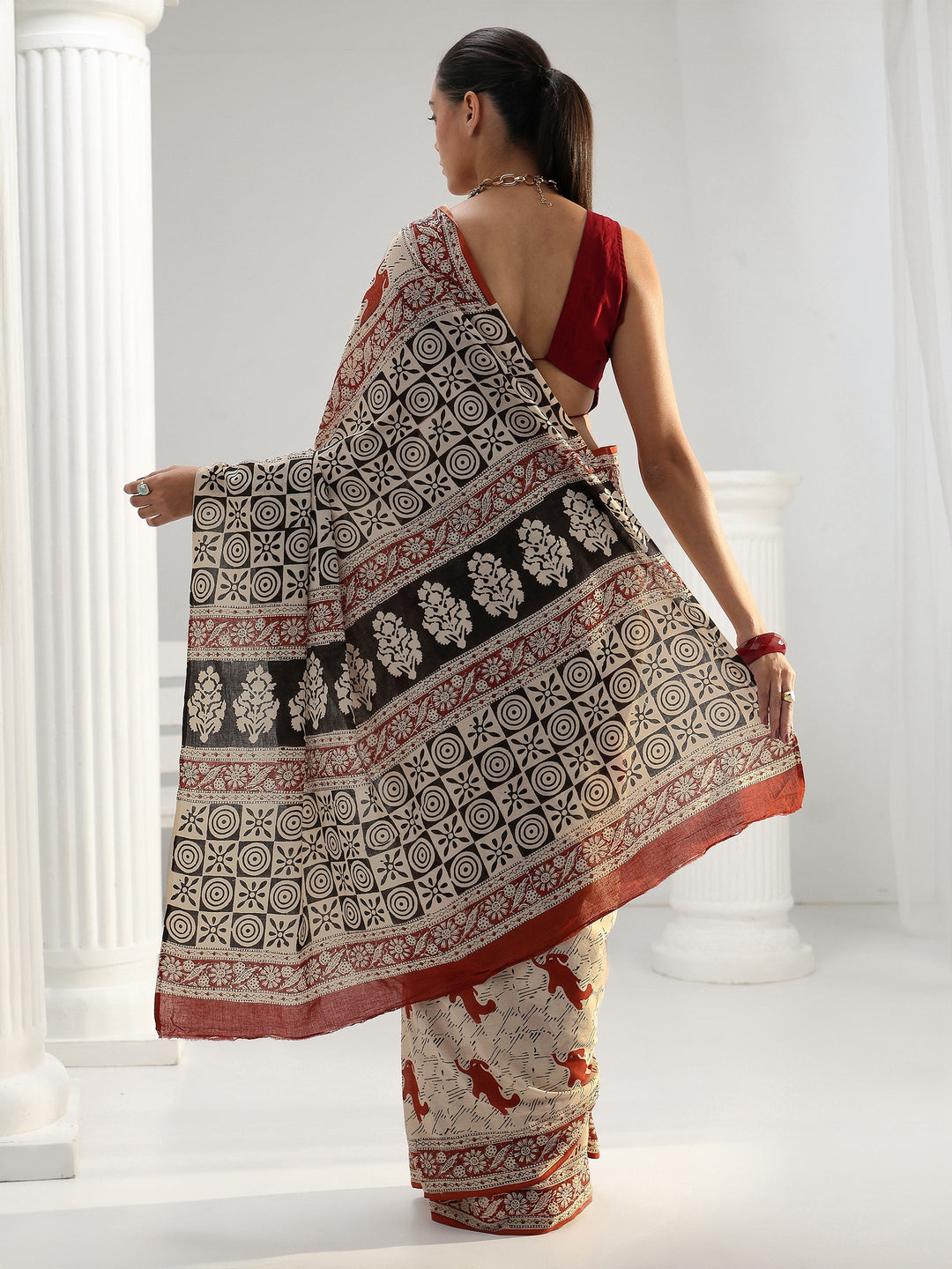  Beige Printed Cotton Saree 