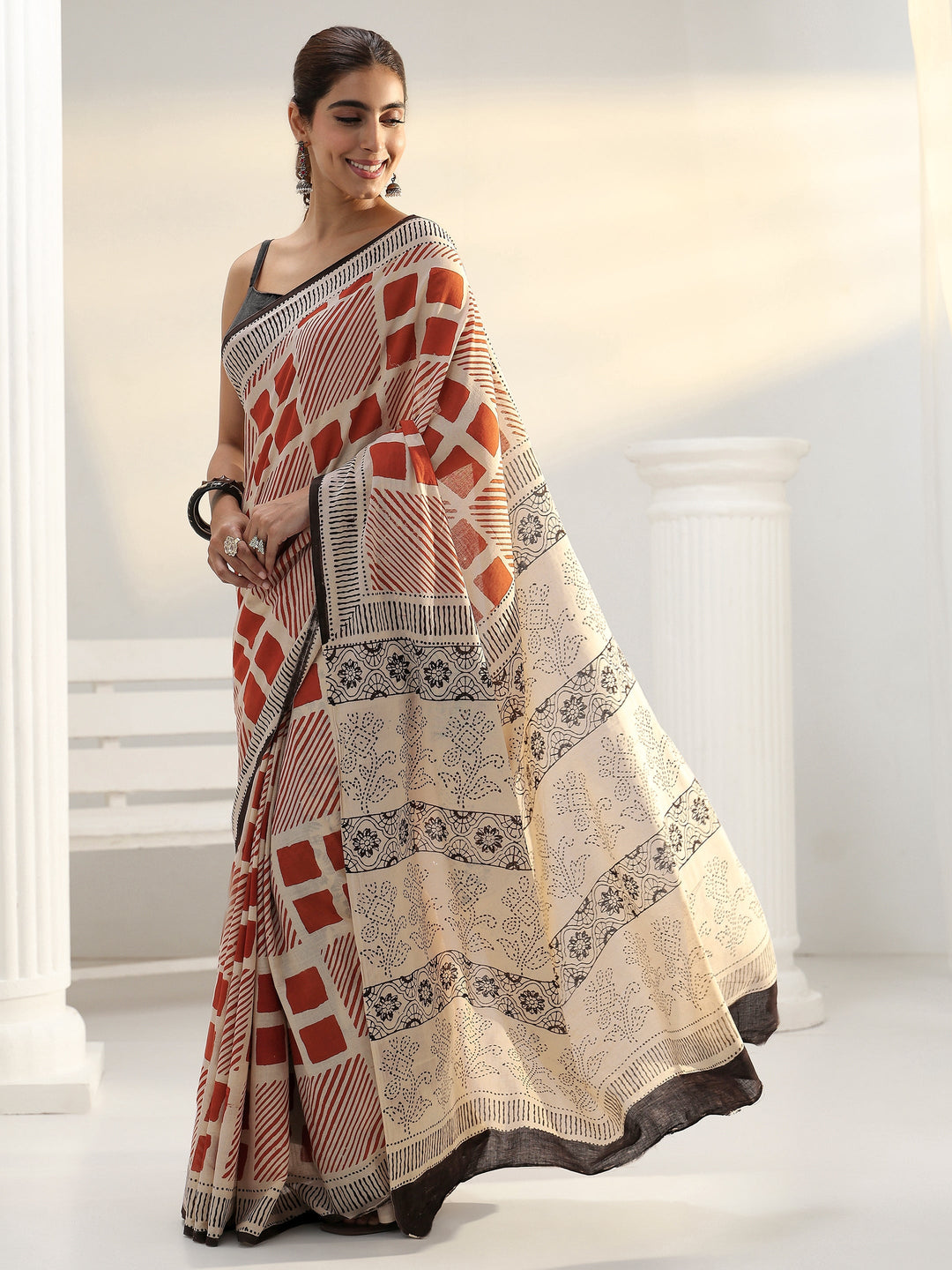  Beige Printed Cotton Saree 
