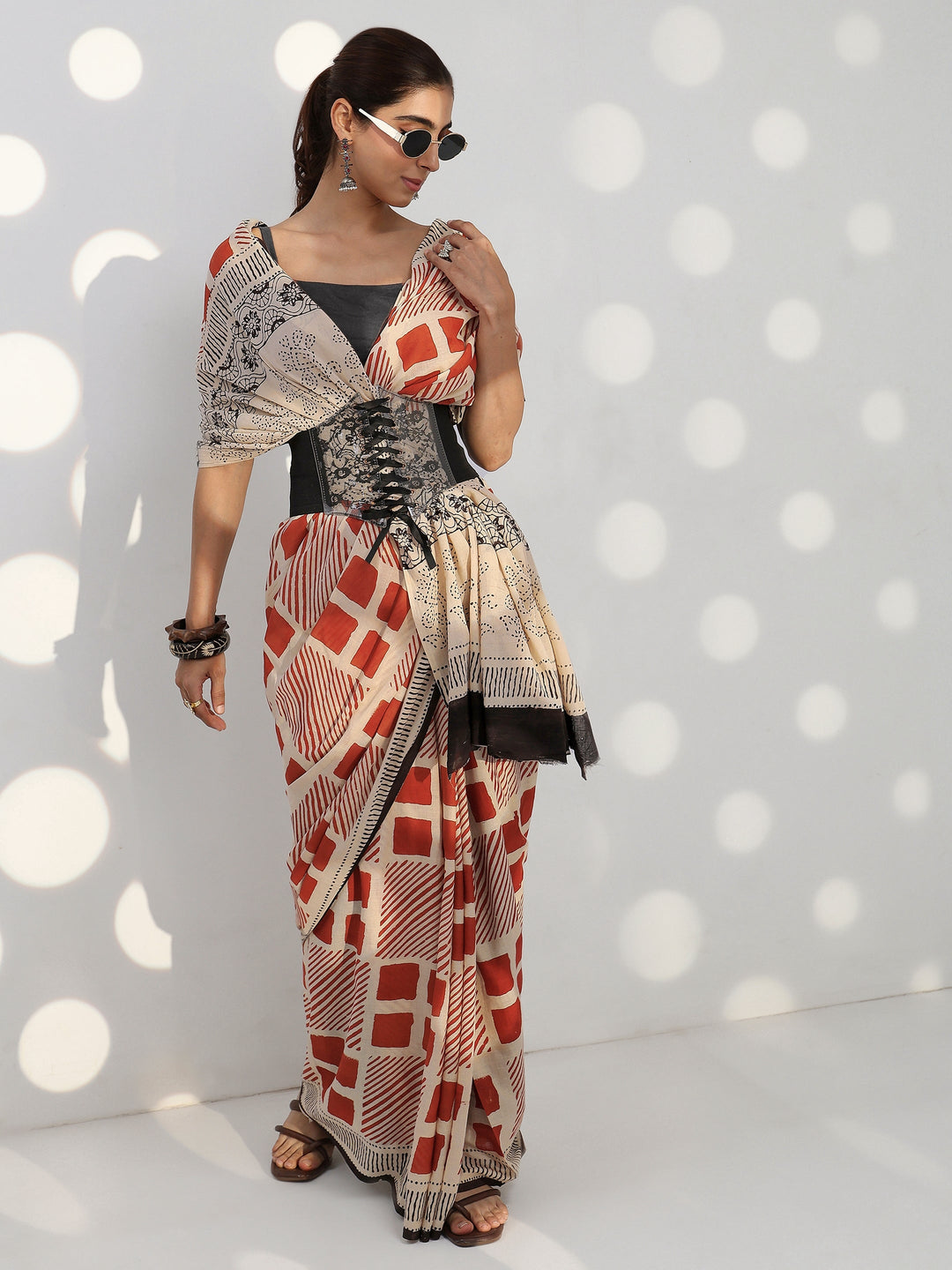  Beige Printed Cotton Saree 