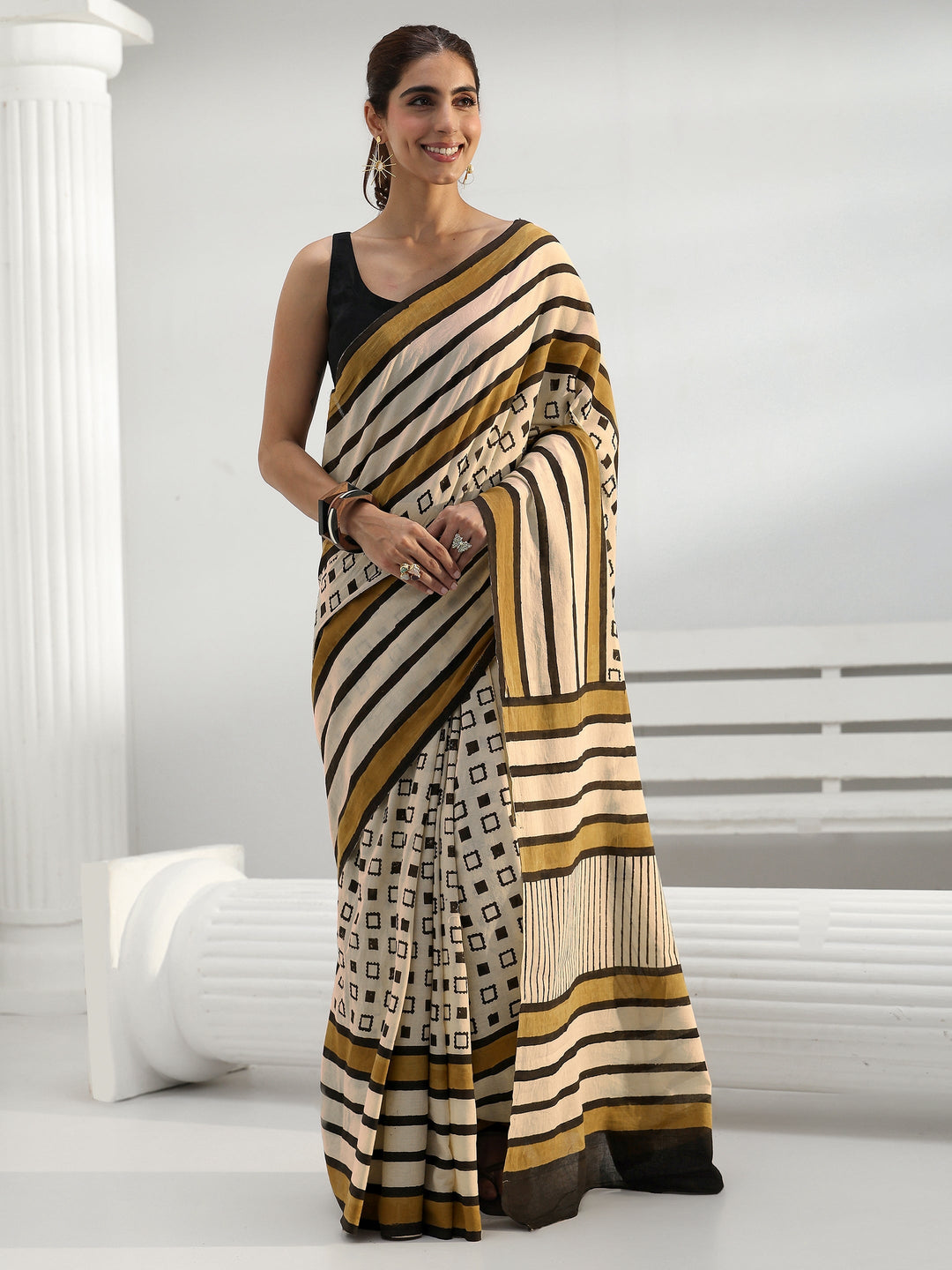  Beige Printed Cotton Saree 