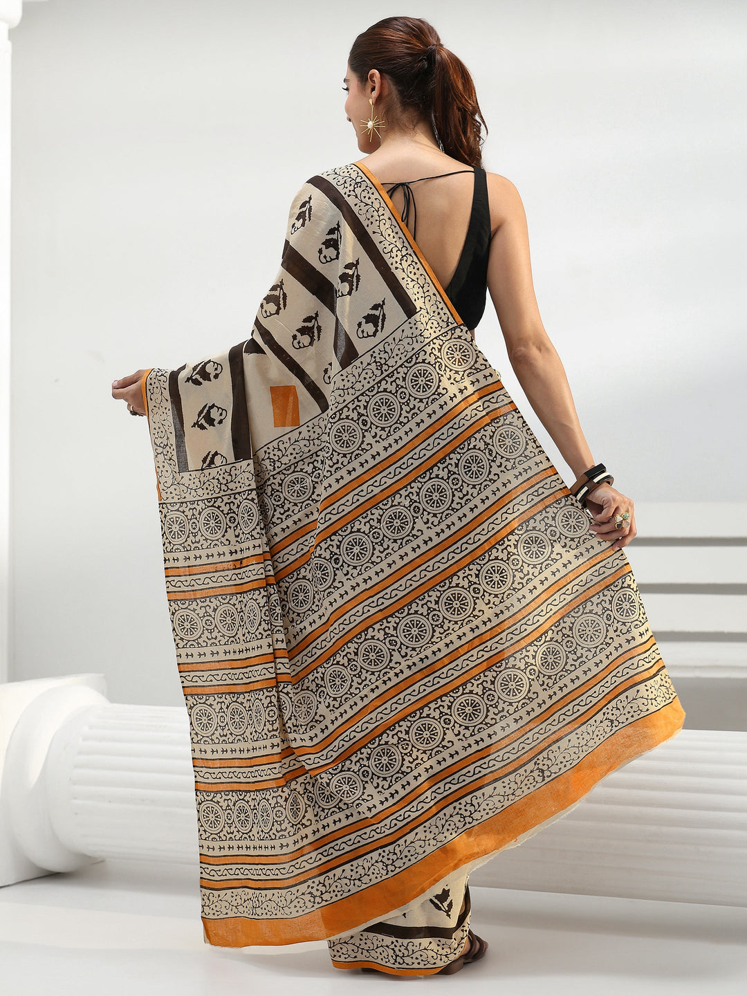 Beige Printed Cotton Saree 