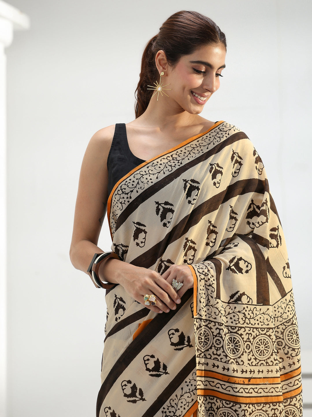  Beige Printed Cotton Saree 