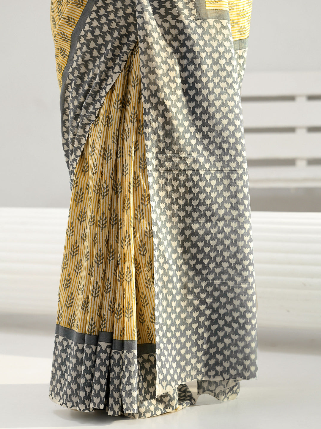  Yellow Floral Printed Cotton Saree 