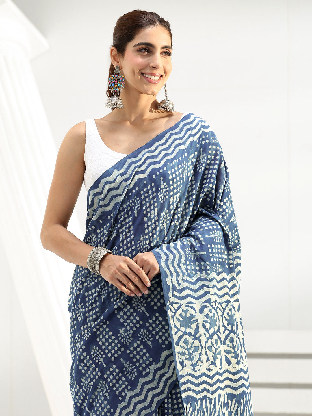  Blue Printed Cotton Saree 