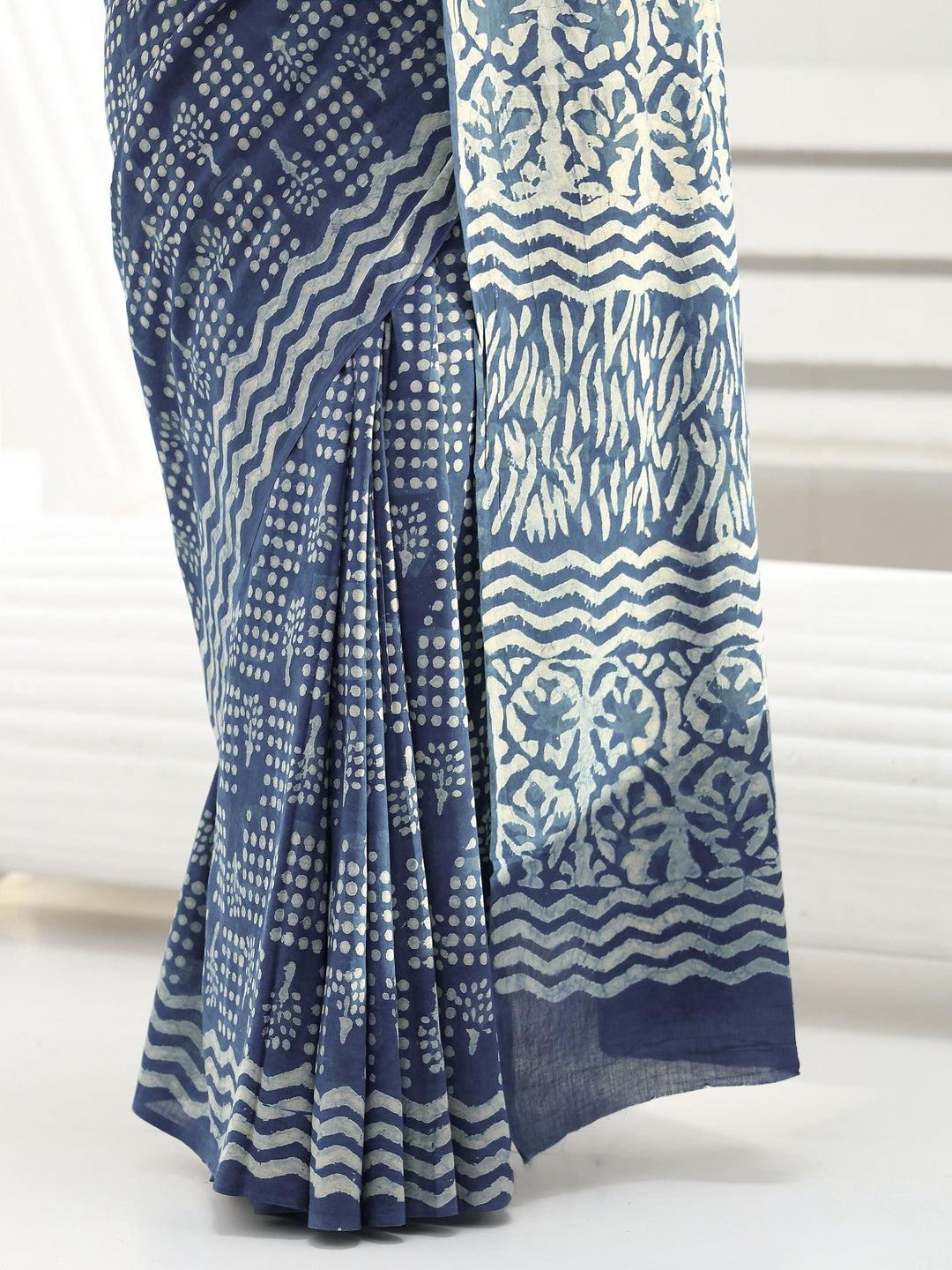  Blue Printed Cotton Saree 
