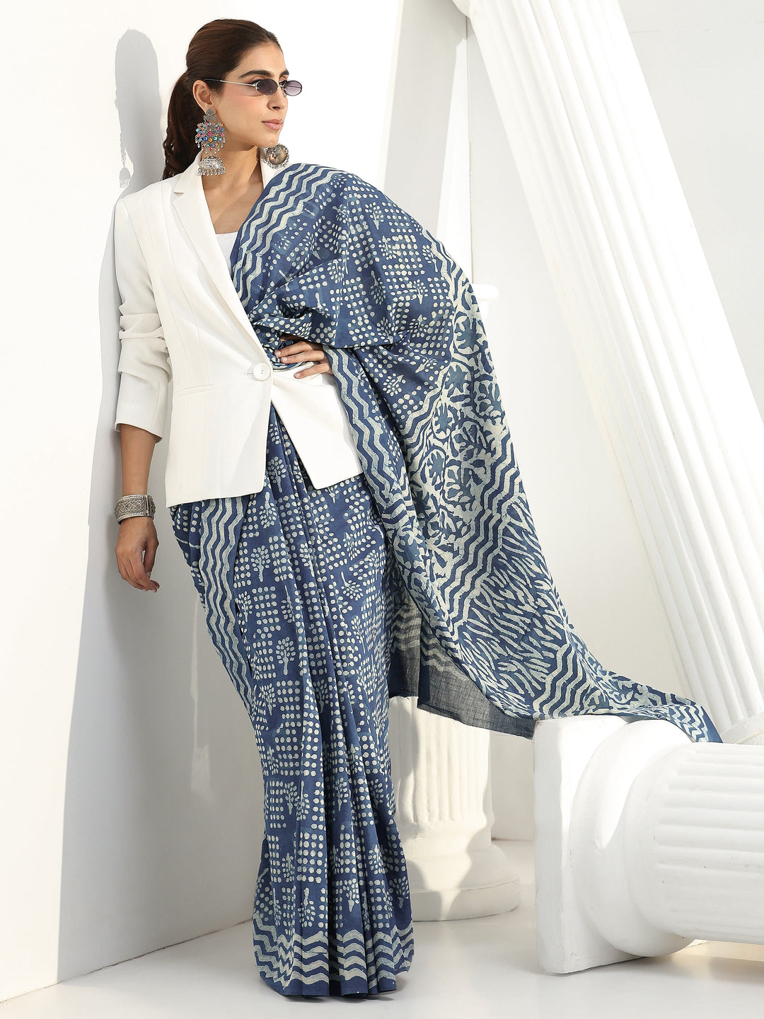  Blue Printed Cotton Saree 