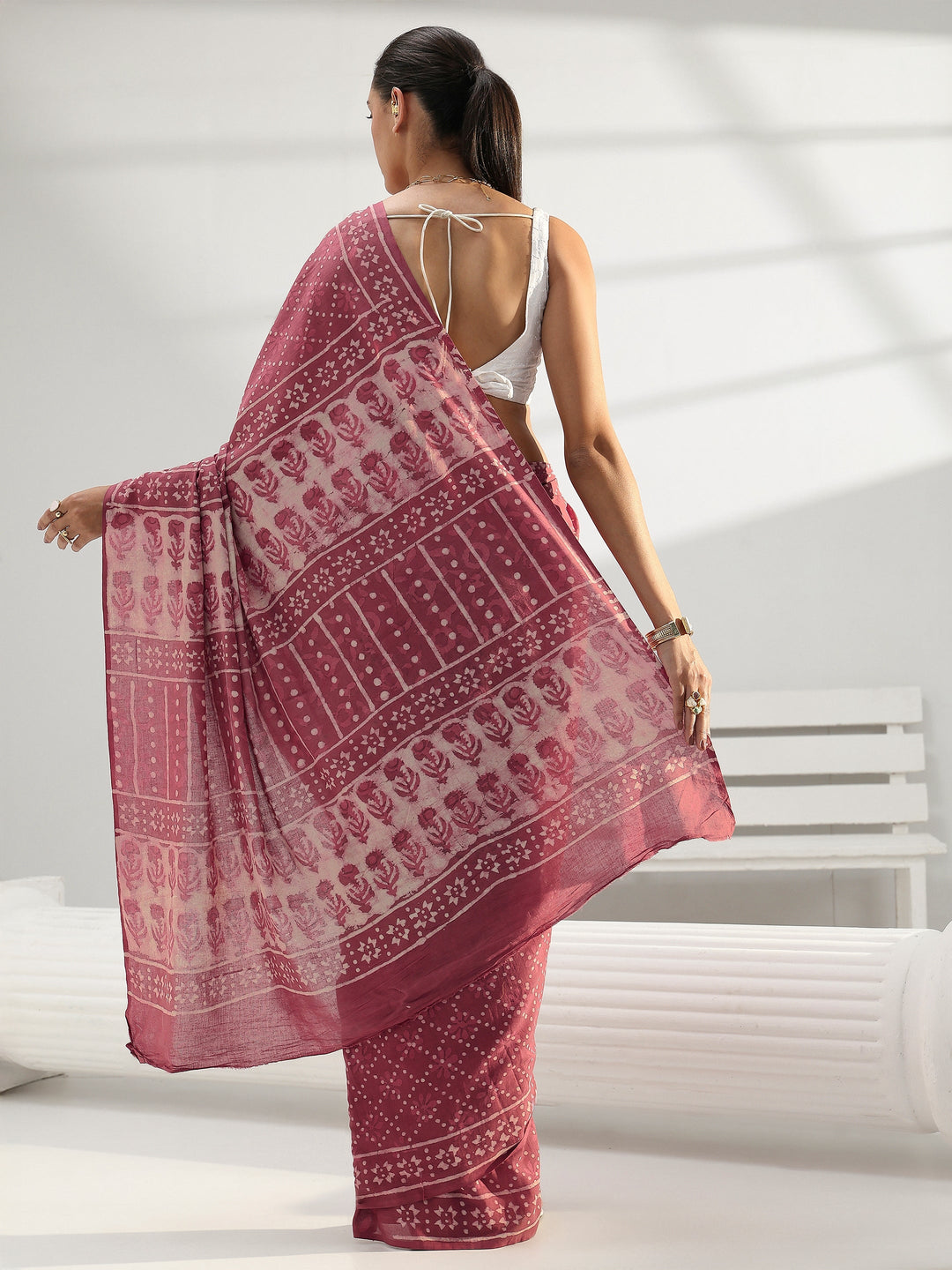  Pink Printed Cotton saree 