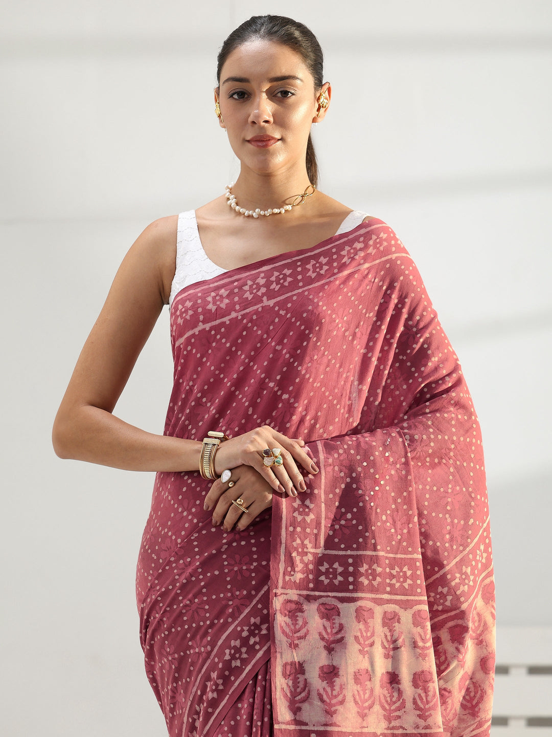  Pink Printed Cotton saree 