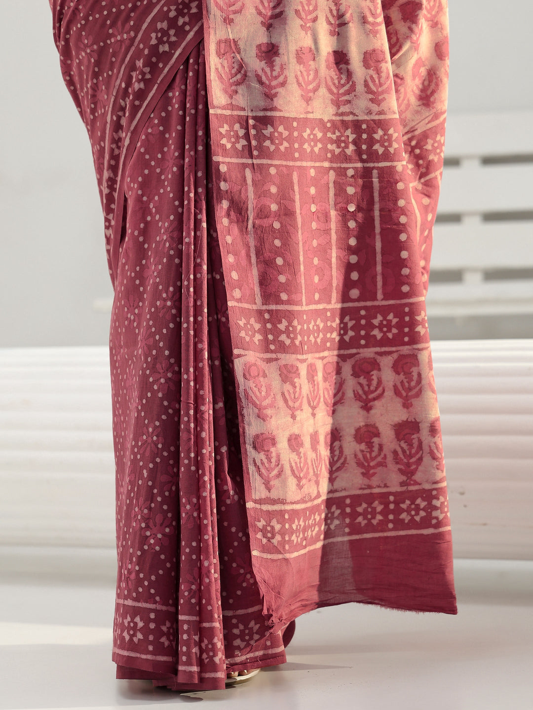  Pink Printed Cotton saree 