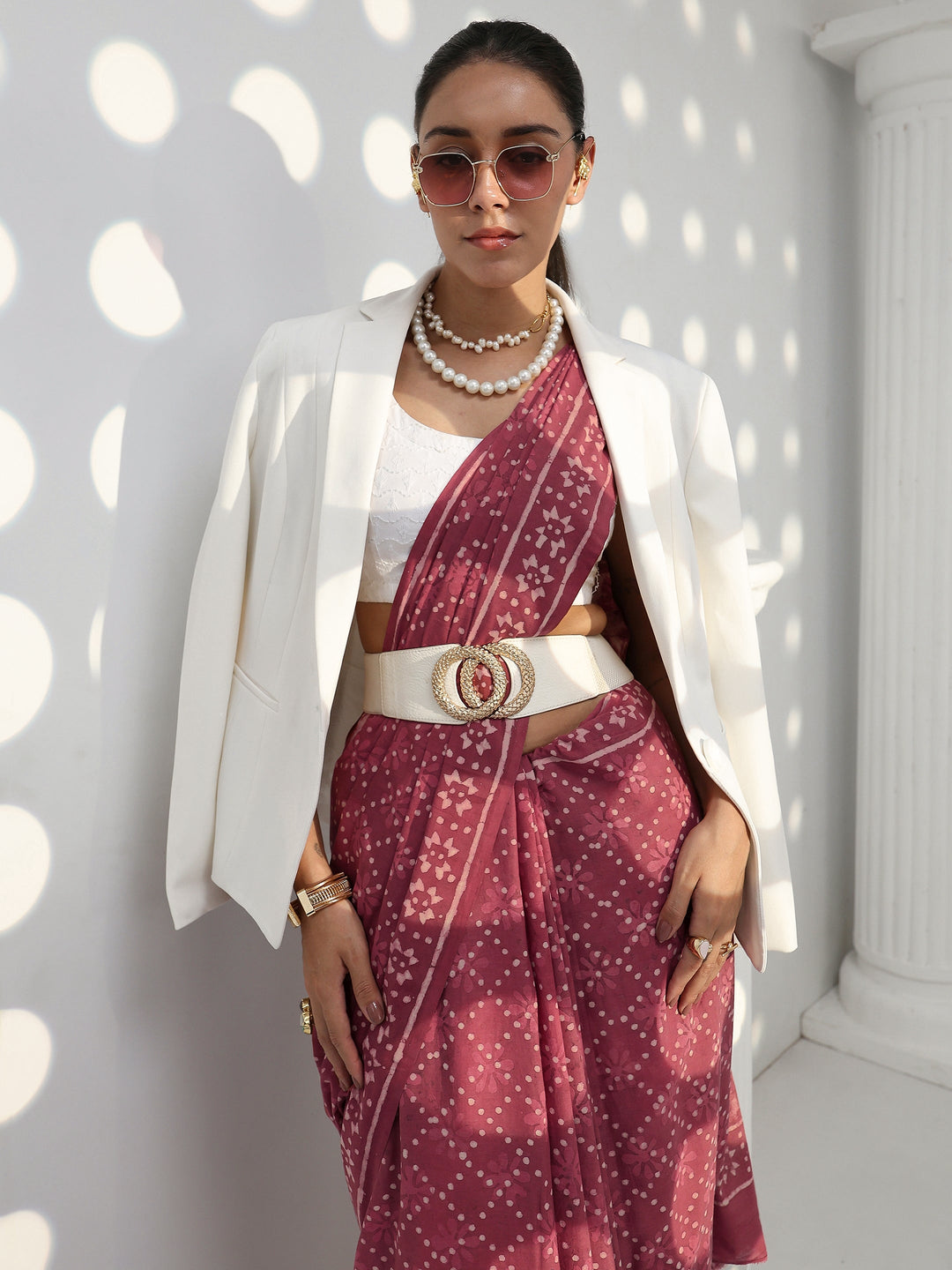  Pink Printed Cotton saree 