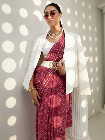 Earthy Pink Bagru Print Cotton Saree