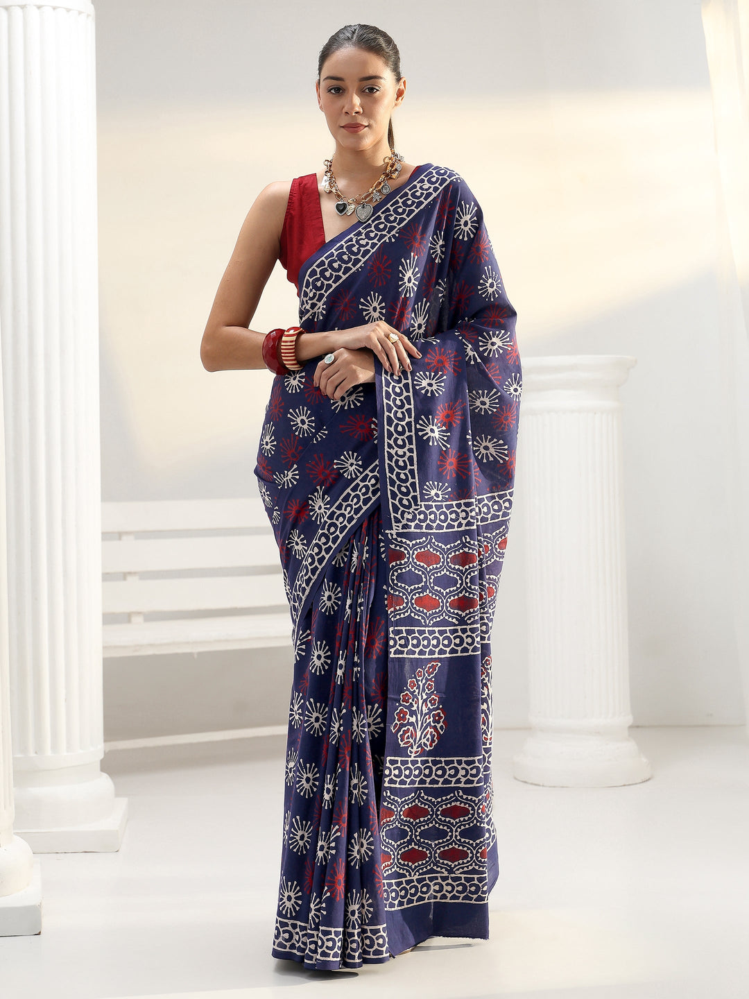  Blue Abstract Printed Cotton saree 