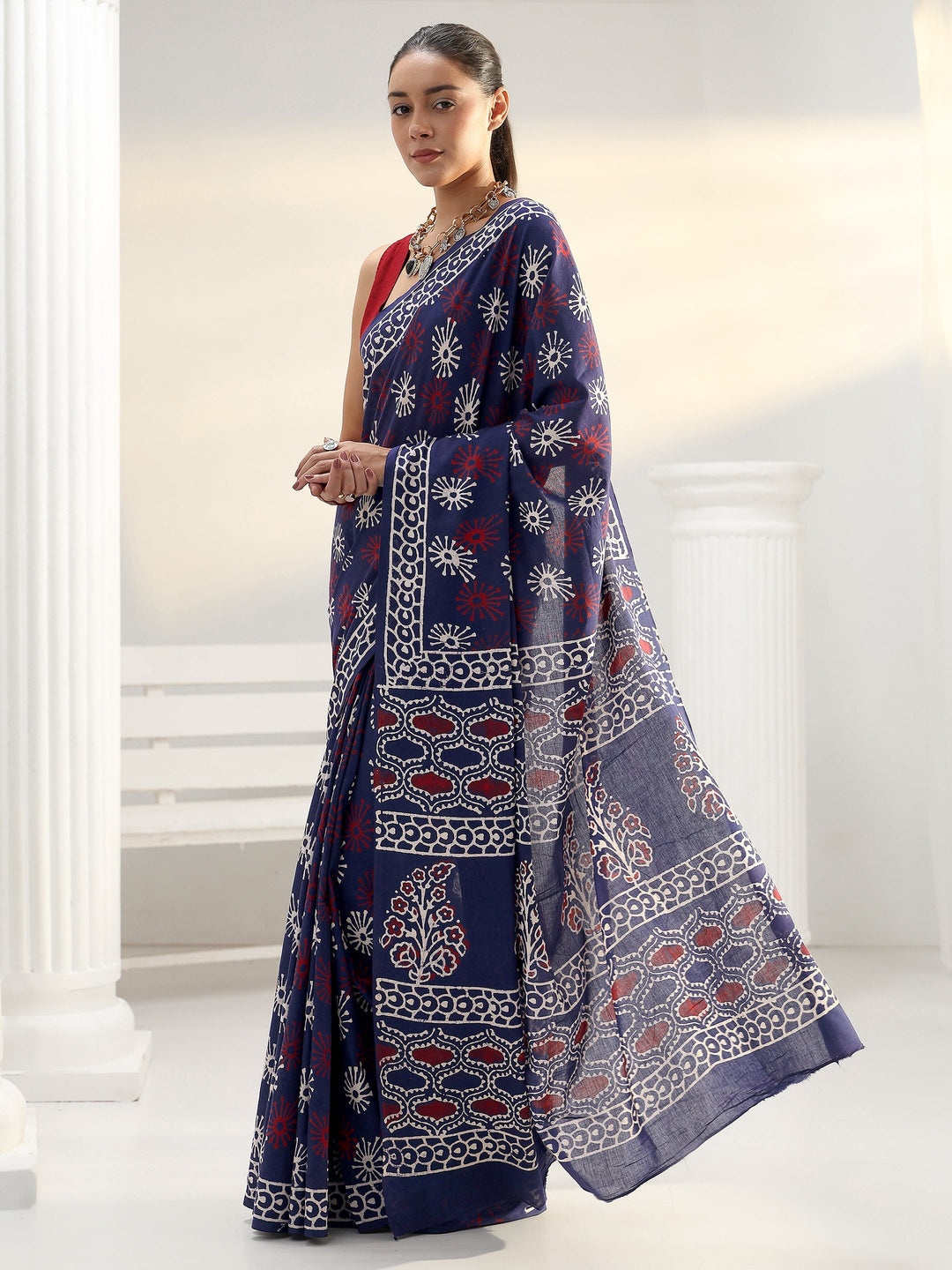  Blue Abstract Printed Cotton saree 