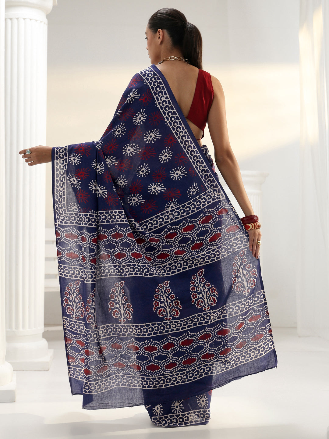  Blue Abstract Printed Cotton saree 