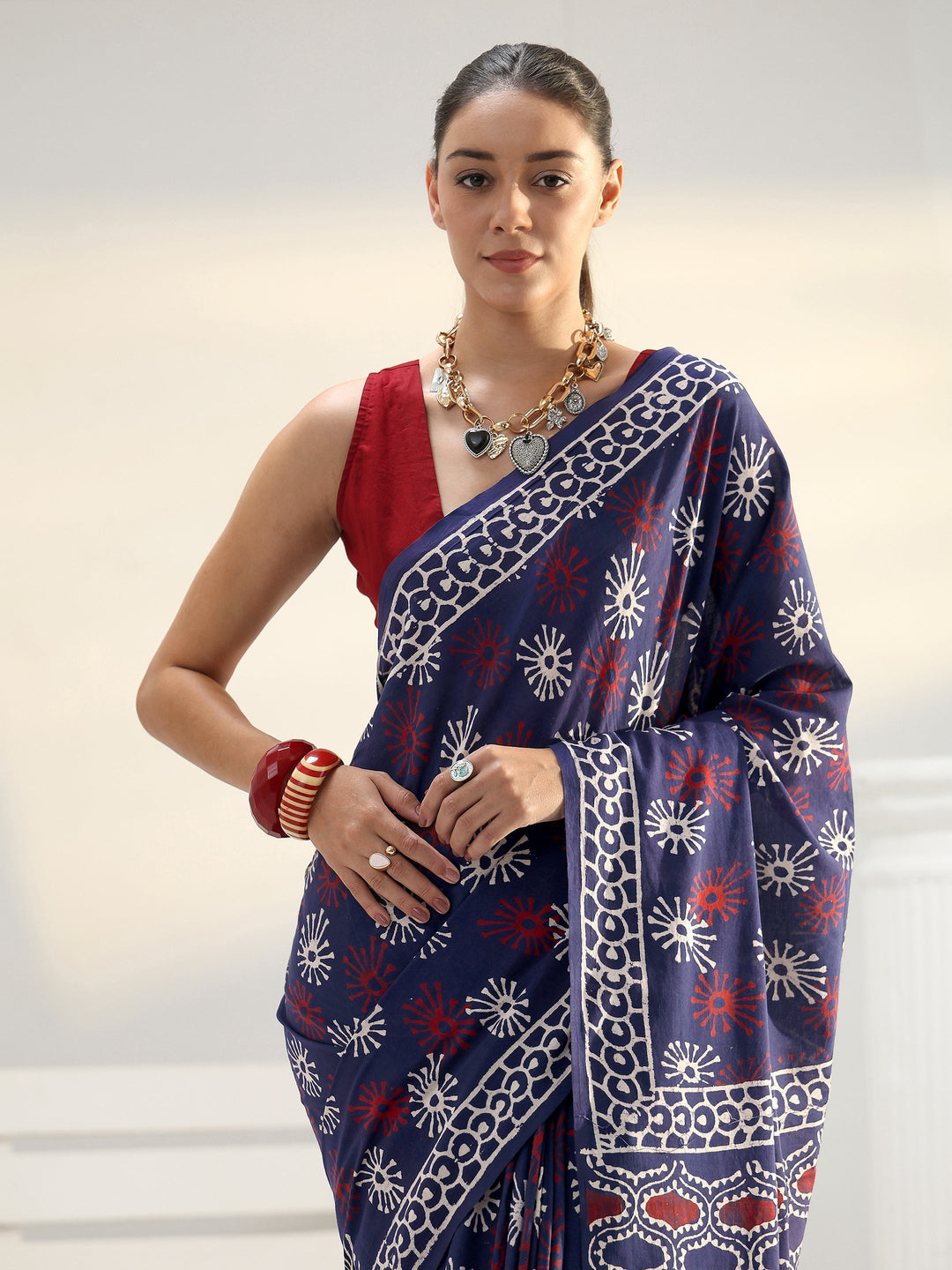  Blue Abstract Printed Cotton saree 