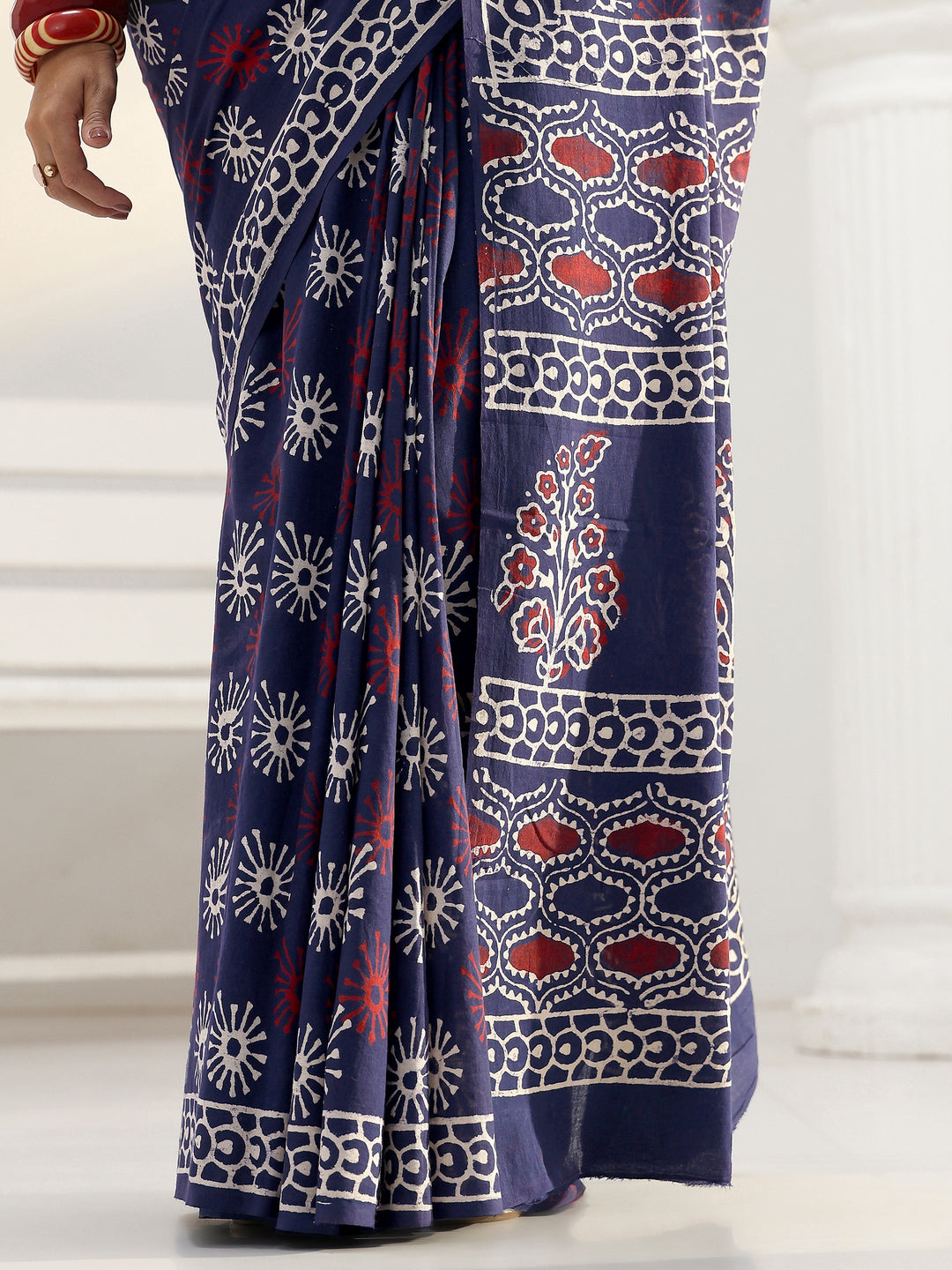  Blue Abstract Printed Cotton saree 
