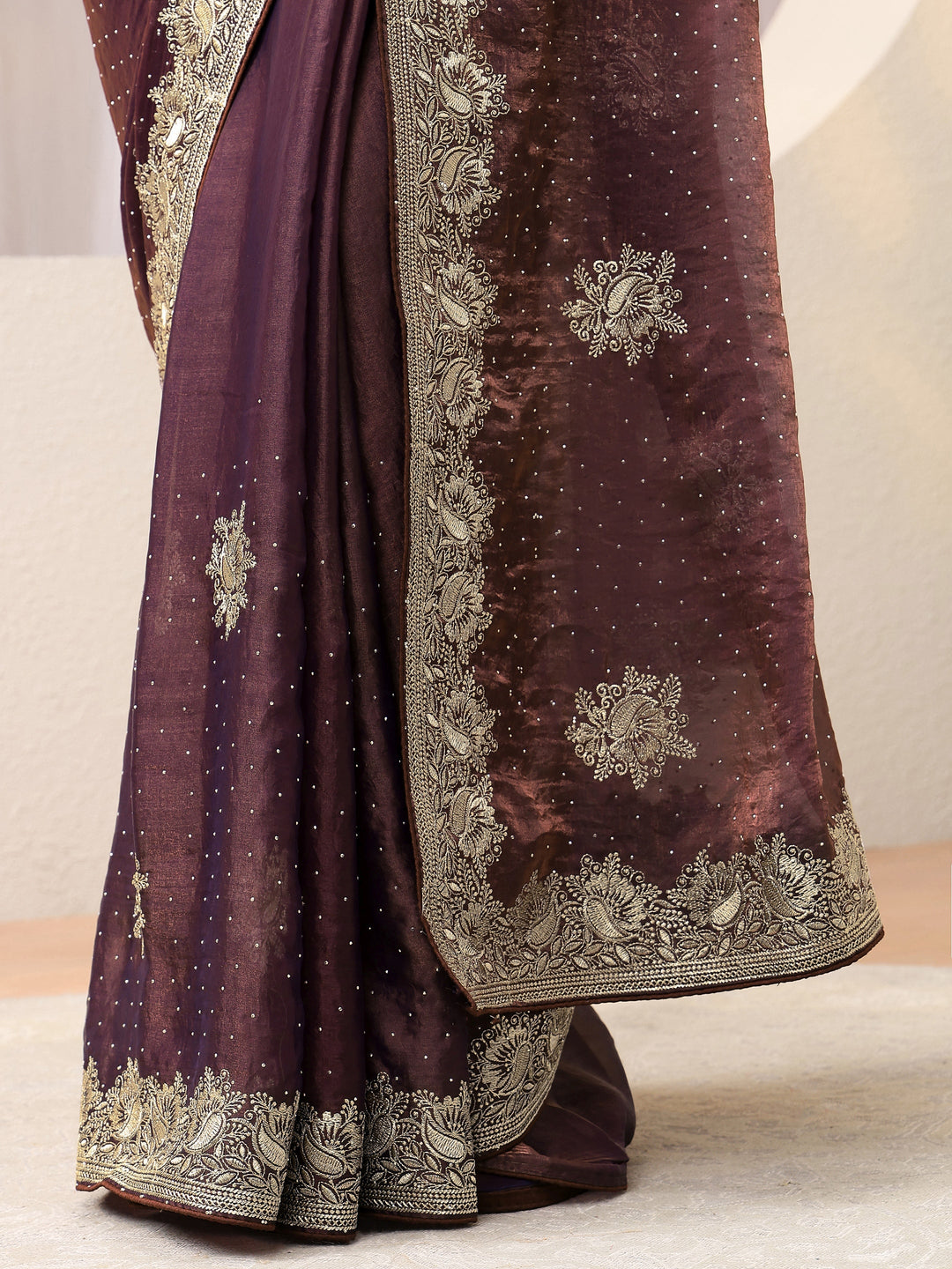  Mauve Floral Embroidered Tissue Saree 