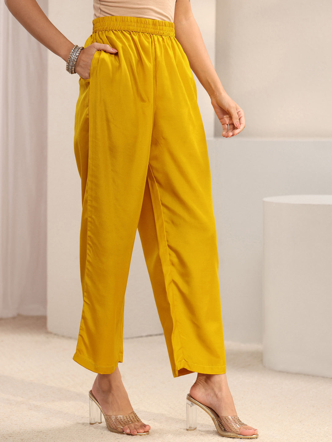  Mustard Ethnic Embroidered Silk Blend Straight Suit Set With Dupatta 