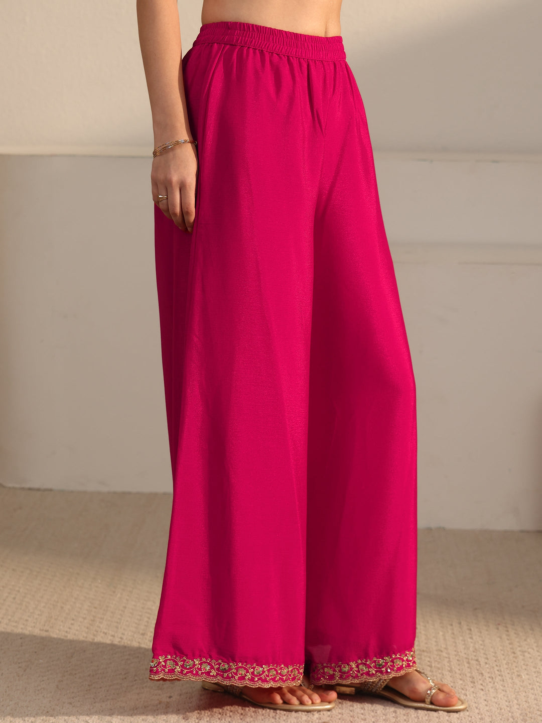  Libas Rani Pink Sequin Embellished Chinon Palazzo Suit Set 