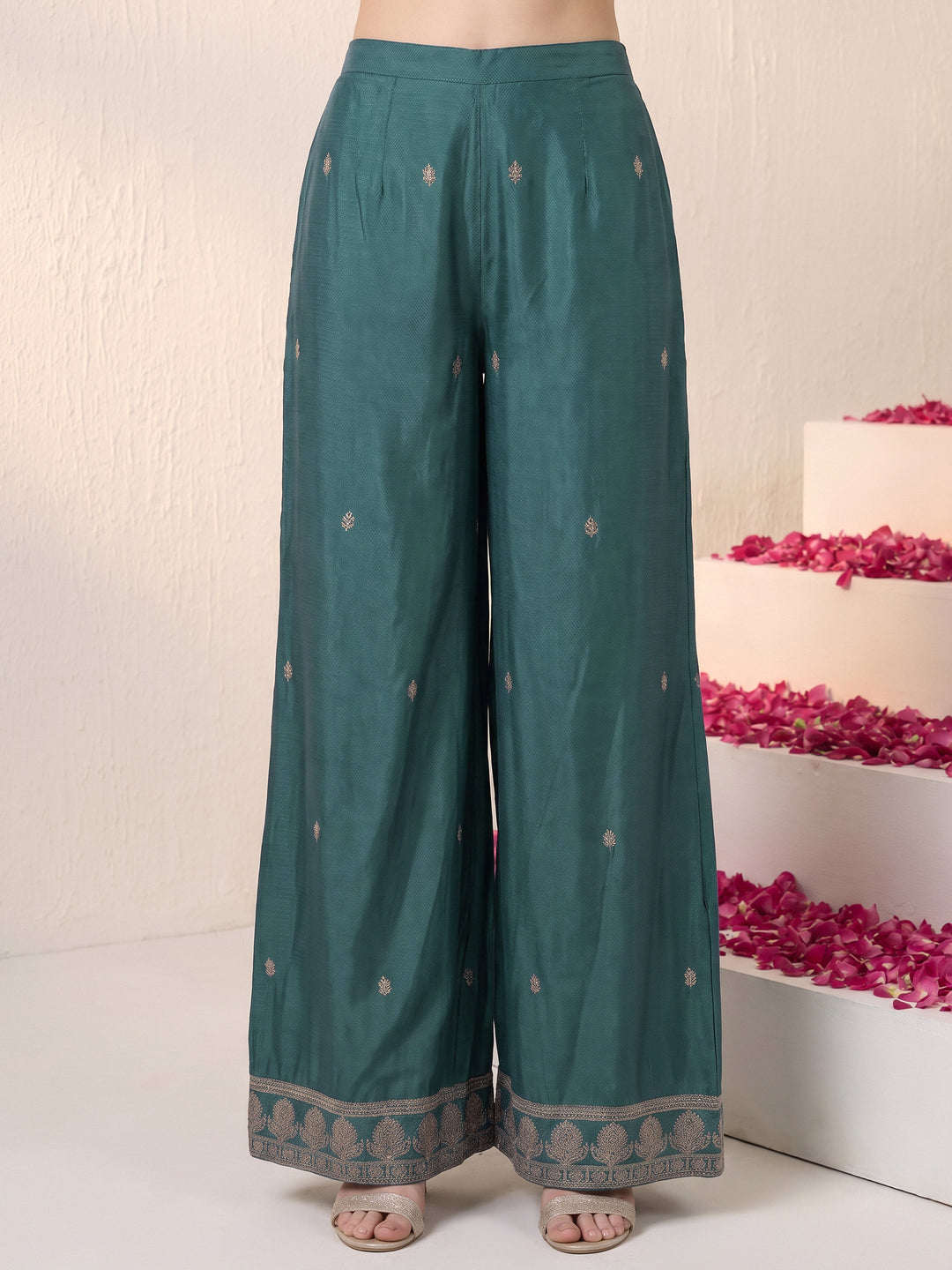  Libas Green Bandhani Printed Silk Blend Palazzo Suit Set 