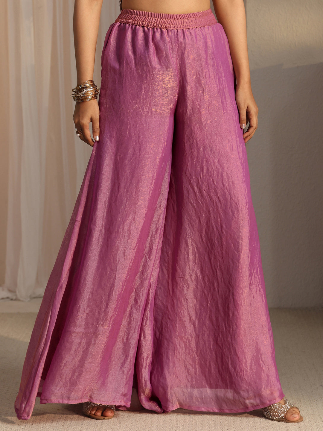  Libas Lavender Floral Embellished Tissue Palazzo Suit Set 