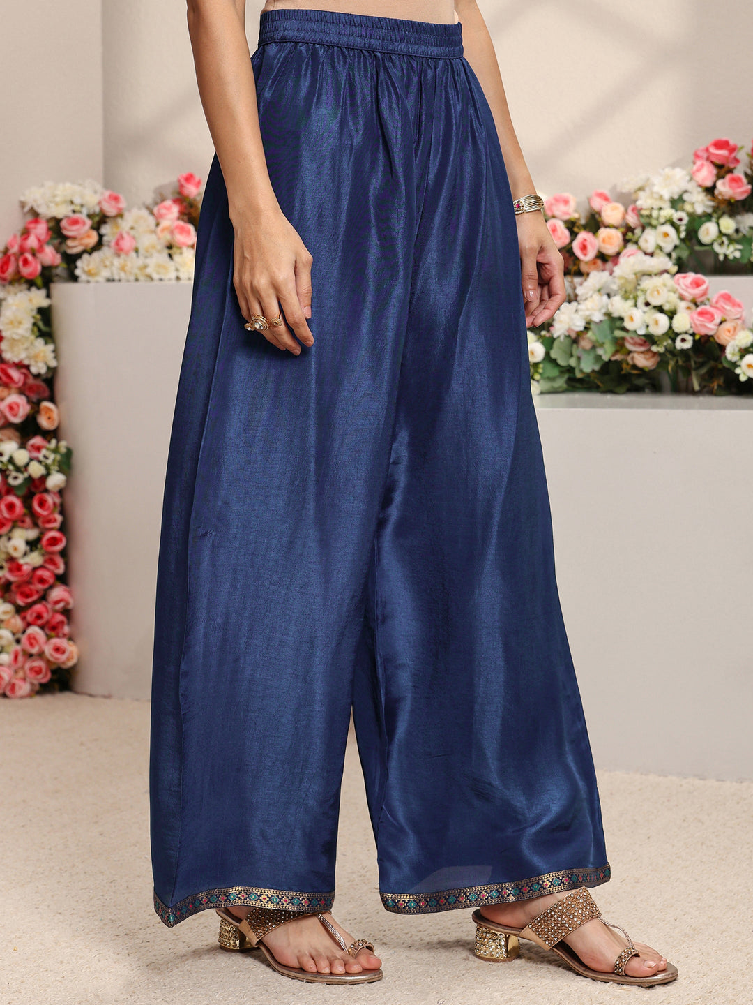  Libas Art Blue Patola Woven Design Silk Blend Straight Suit Set With Dupatta 