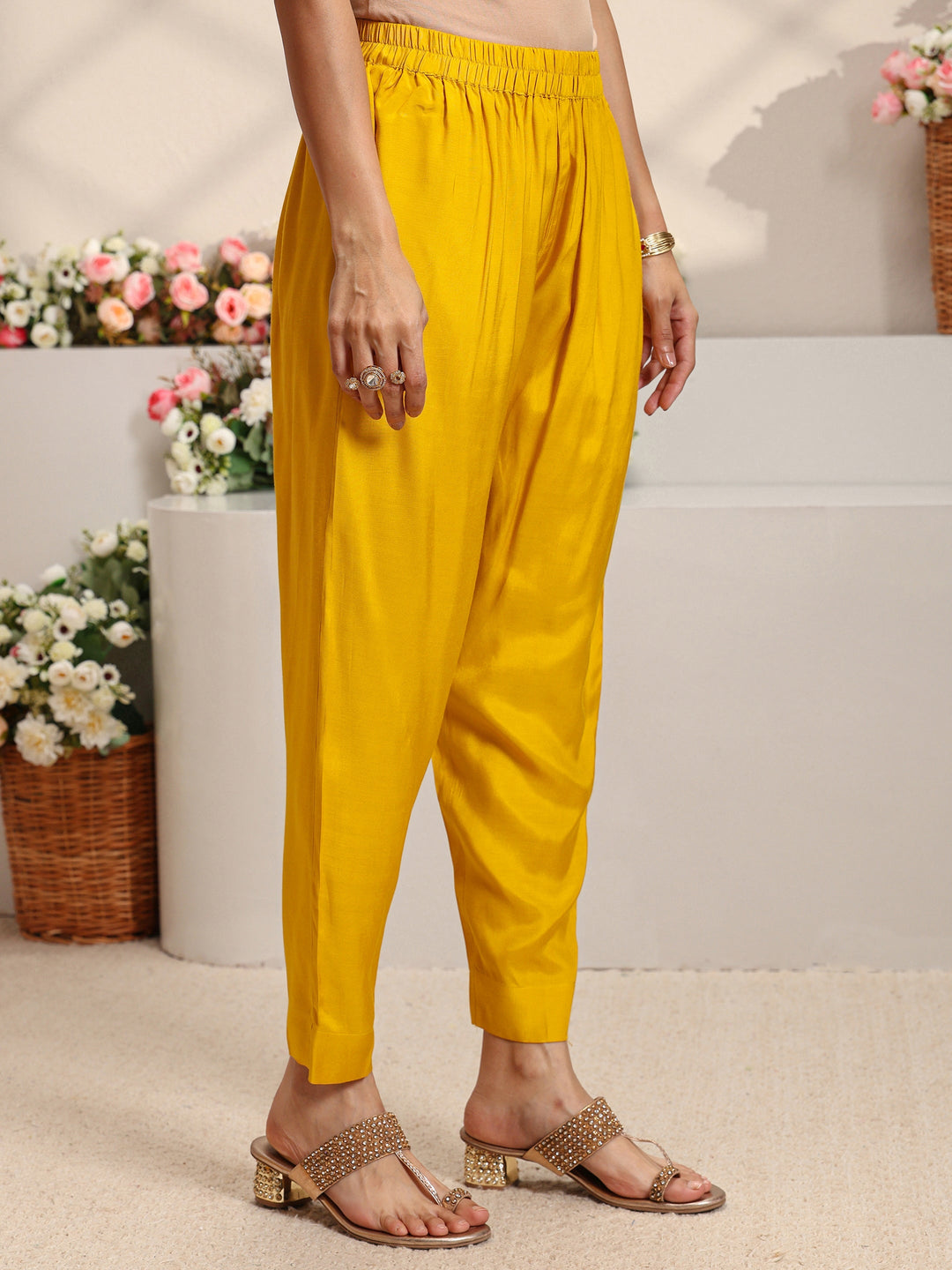  Libas Art Mustard Woven Design Silk Blend A-Line Suit Set With Contrast Dupatta 