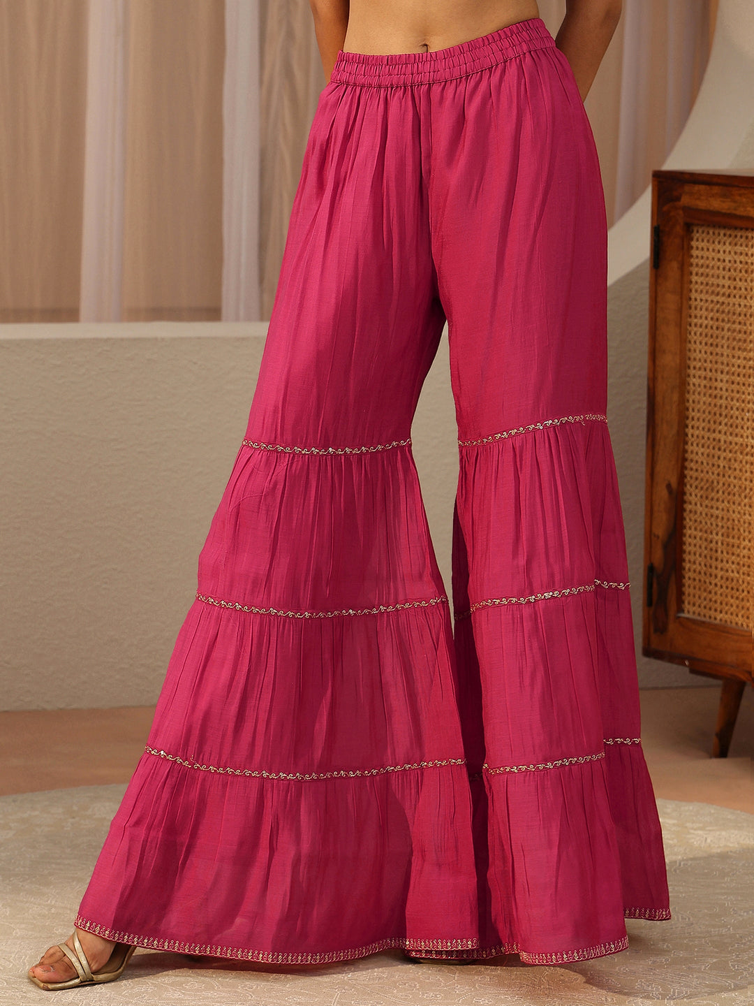  Pink Floral Embroidered Chanderi Cotton Straight Cotton Suit Set 