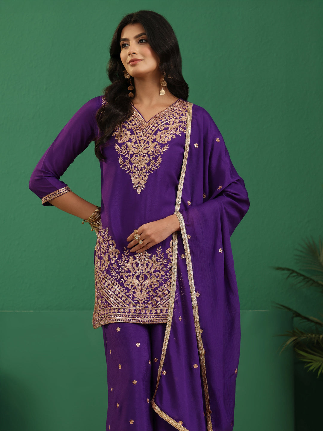  Libas Violet Yoke Design Chinon Palazzo Suit Set 