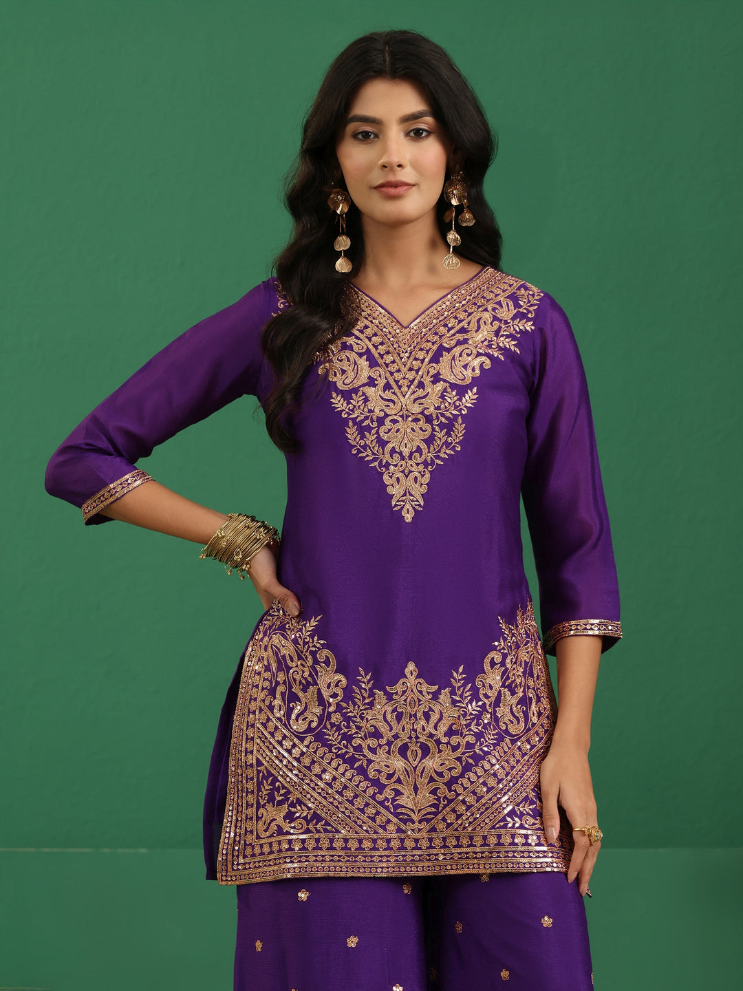  Libas Violet Yoke Design Chinon Palazzo Suit Set 