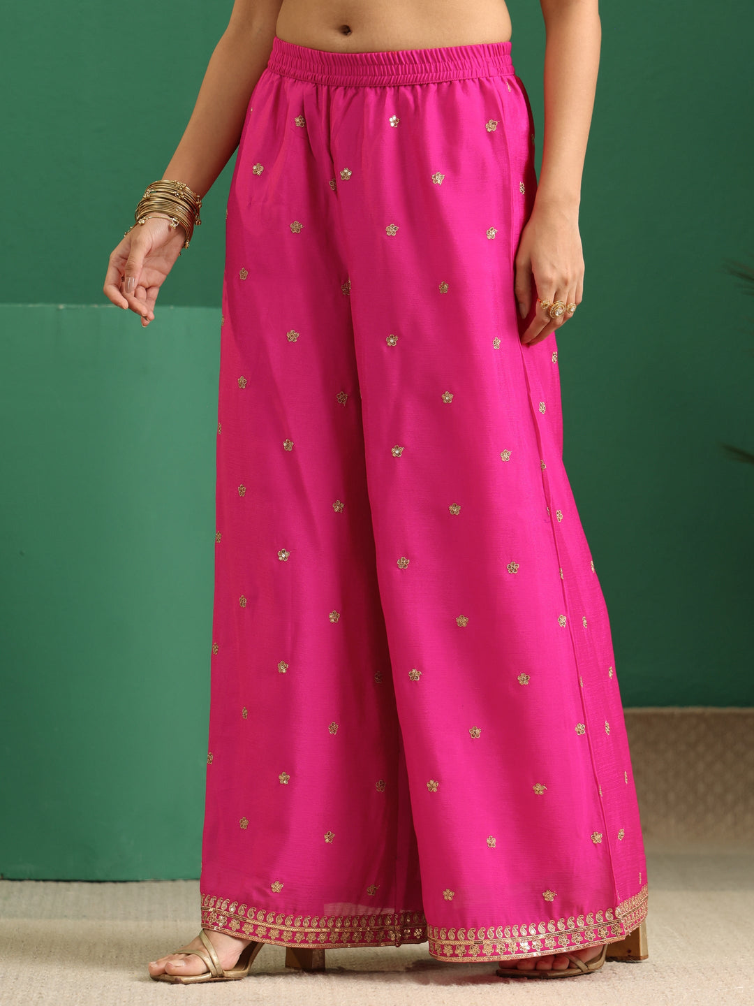  Libas Hot Pink Yoke Design Chinon Palazzo Suit Set 